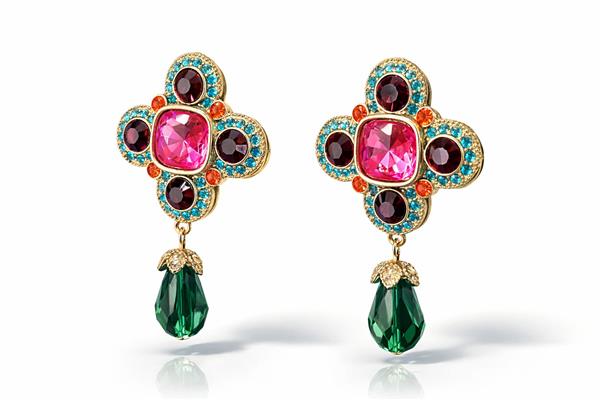 Sabrina Taşlı Sallantılı Mor ve Yeşil Premium Küpe